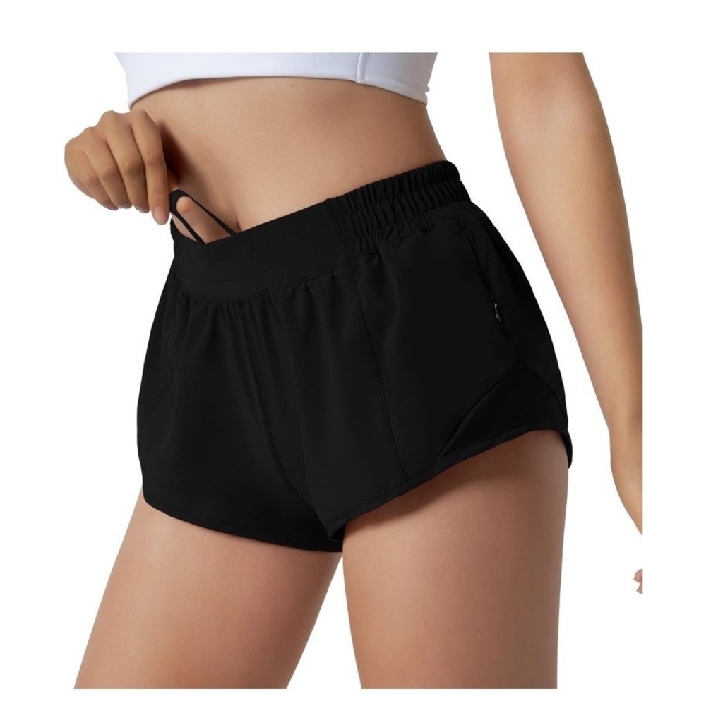 Aurefin Running Shorts Women Size 2 XXS Black New Zipper Pockets Inner Brief